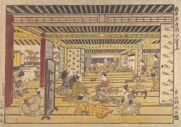 Un juego de sumo de mano en el Nuevo Yoshiwara, ca. 1740