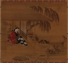 Jardín, interior y niña sentada, período Edo, 1615-1868