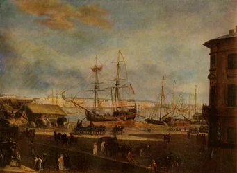 Vista del muelle inglés desde...el edificio de la Academia de Arte, principios del siglo XIX, 1965