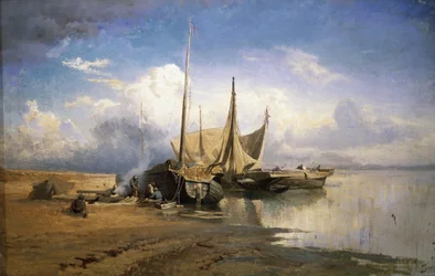 Vista del Volga. Barcos, 1870