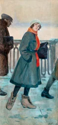 "El camino al trabajo" Pintura de Fyodor Buchholz (1857-1942) Óleo sobre lienzo 1926 Dim 71x34 cm Colección particular