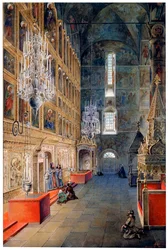 Interior en la Catedral de la Asunción en el Kremlin de Moscú, 1819