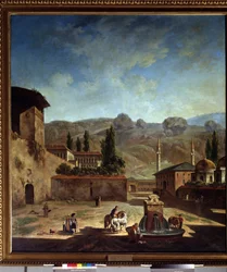 Vue de la ville de Bakhchisaray (Ucrania) (Vista de la ciudad Bakhchisaray). Pintura de Fyodor Yakovlevich Alexeev (1753-1824). Huile sur toile