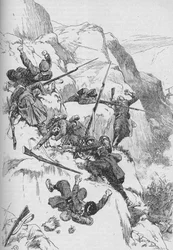 Los españoles derrotados treparon por los lados escarpados, 1902