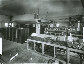 Sala de composición tipográfica del New York Evening Post
