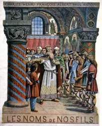 Carlomagno y la escuela, hacia 1900 (ilustración)