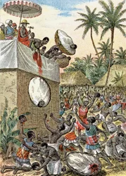 Sacrificios humanos en África, hacia 1900 (ilustración)