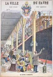 La Partida de Emigrantes desde Le Havre, portada de un libro escolar