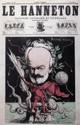 Caricatura de Victor Hugo (1802-85) como Zeus exiliado en Guernsey, de la portada de Le Hanneton, junio de 1867