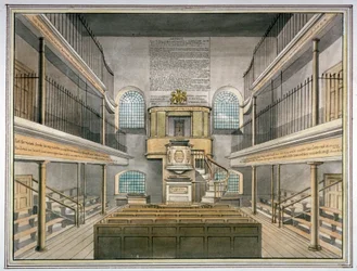 Vista interior de la capilla, Prisión de Horsemonger Lane, Union Road, Southwark, Londres, 1826