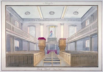 Vista interior del extremo este de la Iglesia de la Santísima Trinidad, Newington, Southwark, Londres
