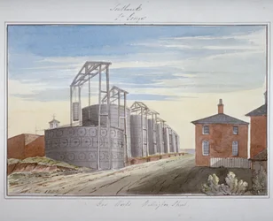 Vista de la fábrica de gas en Pocock Street, Southwark, Londres, 1826