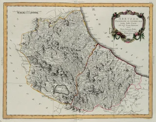Abruzzo Superior e Inferior, grabado por G. Zuliani tomado del Tomo II del "Atlas Más Nuevo" publicado en Venecia en 1783 por Antonio Zatta, Colección Privada