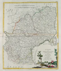 Gobernaciones de Languedoc, Foix y Rosellón con Rouergue, grabado por G. Zuliani tomado del Tomo I del Nuevo Atlas publicado en Venecia en 1777 por Antonio Zatta, Colección Privada