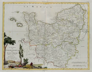 Gobernaciones de Normandía, Maine y Perche, grabado por G. Zuliani tomado del Tomo I del Nuevo Atlas publicado en Venecia en 1777 por Antonio Zatta, Colección Privada