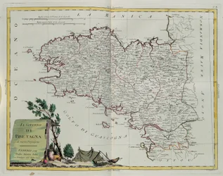 Golfo de Bretaña, grabado por G. Zuliani tomado del Tomo I del Nuevo Atlas publicado en Venecia en 1777 por Antonio Zatta, Colección Privada