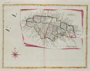 Jamaica, grabado por G. Zuliani del "Atlas Más Nuevo" publicado en Venecia en 1778 por Antonio Zatta, Colección Privada