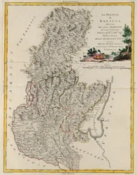 Área terrestre del Estado del Véneto: Brescia, grabado por G. Zuliani tomado del Tomo II del "Atlas Más Nuevo" publicado en Venecia en 1783 por Antonio Zatta, Colección Privada