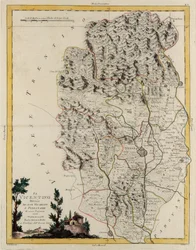 Área terrestre del Estado del Véneto: área de Vicenza dividida en sus obispados y magistraturas, grabado por G. Zuliani tomado del Tomo II del "Atlas Más Nuevo" publicado en Venecia en 1782 por Antonio Zatta, Colección Privada