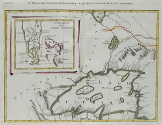Tierra de los indios Ottawa y Kilistine alrededor del Lago Superior y un suplemento de la Florida oriental, grabado por G. Zuliani del "Atlas Más Nuevo" publicado en Venecia en 1778 por Antonio Zatta, Colección Privada