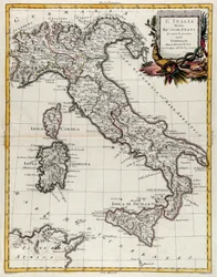 Mapa político de Italia, grabado por G. Zuliani tomado del Tomo II del "Atlas Más Nuevo" publicado en Venecia en 1782 por Antonio Zatta, Colección Privada