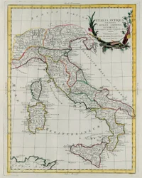 Mapa político de Italia, grabado por G. Zuliani del "Atlas Más Nuevo" publicado en Venecia en 1785 por Antonio Zatta, Colección Privada