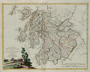 Sur de Escocia dividido en sus condados, grabado por G. Zuliani tomado del Tomo I del "Atlas Más Nuevo" publicado en Venecia en 1779 por Antonio Zatta, Colección Privada