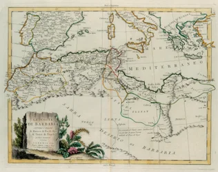 La Costa de Berbería o Los Reinos de Marruecos, Fez, Argelia, Túnez y Trípoli con países circundantes, grabado por G. Zuliani del "Atlas Más Nuevo" publicado en Venecia en 1784 por Antonio Zatta, Colección Privada