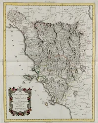 El Gran Ducado de Toscana dividido en sus provincias, grabado por G. Zuliani tomado del Tomo II del "Atlas Más Nuevo" publicado en Venecia en 1783 por Antonio Zatta, Colección Privada