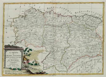 Los Reinos de Galicia, Asturias, León, Castilla Vieja con el Consejo de Vizcaya, grabado por G. Zuliani tomado del Tomo I del Nuevo Atlas publicado en Venecia en 1776 por Antonio Zatta, Colección Privada