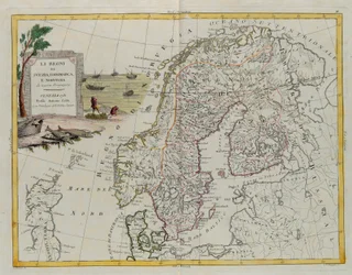 Los Reinos de Suecia, Dinamarca y Noruega, grabado por G. Zuliani del "Atlas Más Nuevo" publicado en Venecia en 1781 por Antonio Zatta, Colección Privada