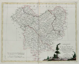 Los Palatinados de Krakov, Lekzyca, Sieradz, Sandomir y Lublin, grabado por G. Zuliani del "Atlas Más Nuevo" publicado en Venecia en 1781 por Antonio Zatta, Colección Privada