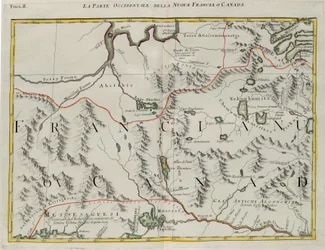 La parte occidental de Nueva Francia o Canadá, grabado por G. Zuliani tomado del Tomo I del "Atlas Más Nuevo" publicado en Venecia en 1778 por Antonio Zatta, Colección Privada