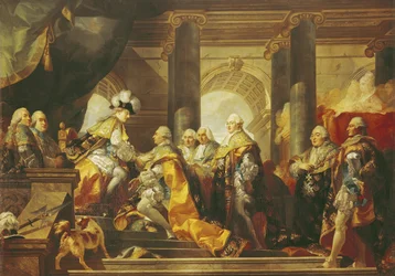 Luis XVI (1754-93) Rey de Francia, recibiendo el homenaje de los Caballeros de la Orden del Espíritu Santo en Reims, 13 de junio de 1775