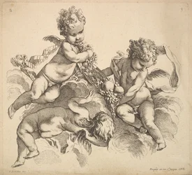 Tres niños con un plato de frutas, 1738-45