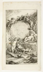 Frontispicio, lámina uno de Recueil de Poésies de Sedaine