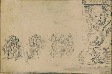 Bocetos de bailarines y cabezas de putti