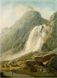 Paisaje montañoso con cascada