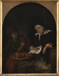 Una mujer vendiendo frutas y arenques