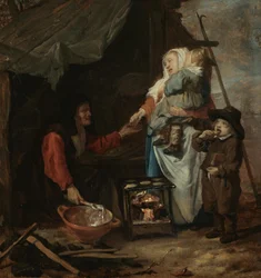 Una anciana vendiendo tortitas