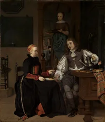 Pareja joven en el desayuno