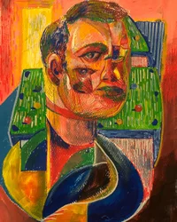 El jugador de billar, 2021 (acrílico sobre papel)
