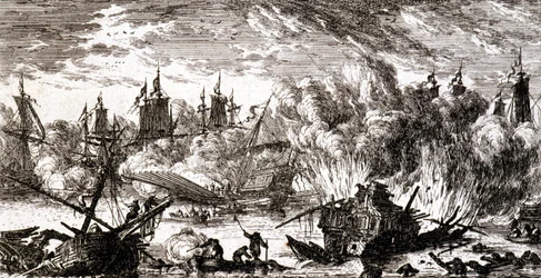 Batalla naval - grabado