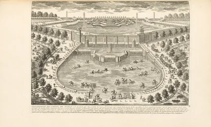El extremo del jardín de Marly, de "Les Delices de Versailles et des Maisons Royales" por Charles-Antoine Jombert, 1766