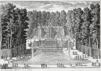 Las nuevas cascadas en los jardines de St Cloud (por Ours) - por Perelle, finales del siglo XVII