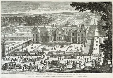 Vista del castillo de Vaux Le Visomte desde el lado de la entrada (jardines de Le Nôtre) - por Perelle, finales del siglo XVII