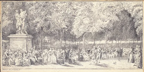 Una reunión en los Jardines de las Tullerías alrededor de una estatua, 1760