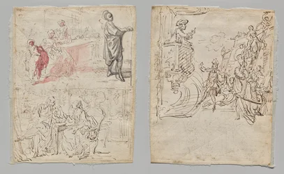 Escena teatral (anverso); Boutique de lencería y conversación (verso)
