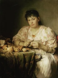 Ernestine von Max, la esposa del artista, pelando champiñones