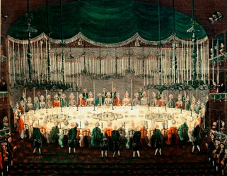 Recepción en honor a los príncipes del Norte. Detalle que representa el banquete de los embajadores